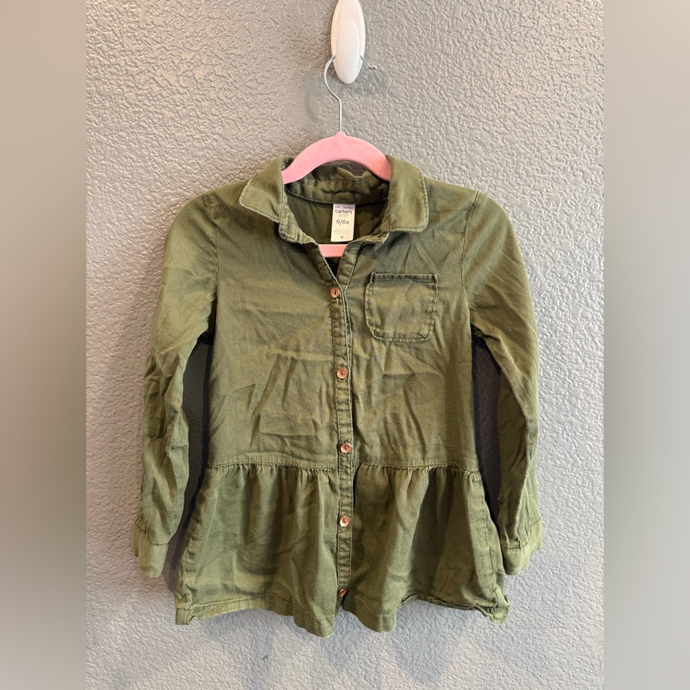 Girls Hunter Green Size 6/6X Carter’s Kids Long Sleeve Collared Button Shirt Top
